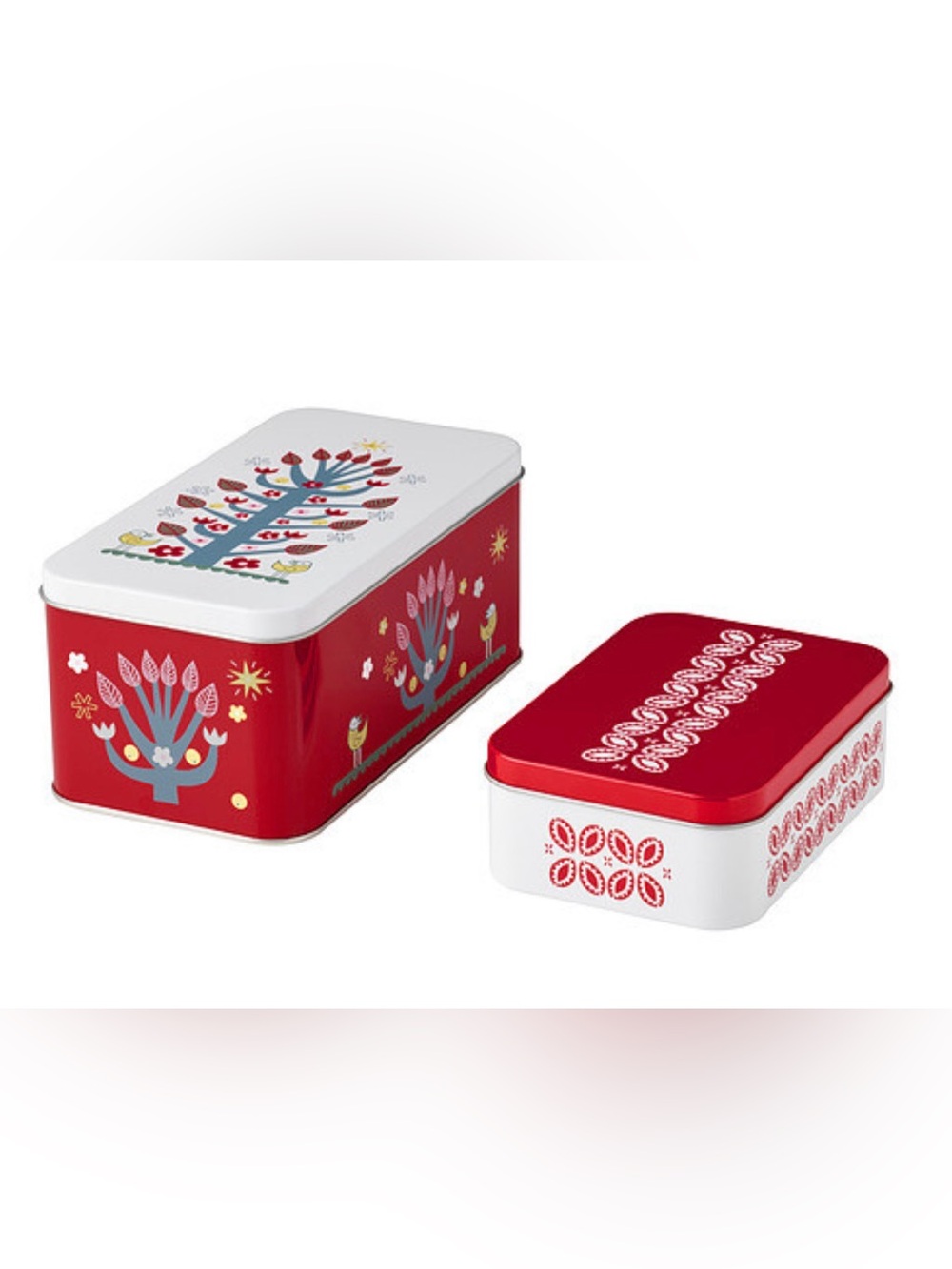 IKEA Vinterfint Tin Storage Boxes Pack of  2 w/lids Cookie Red NEW 905.304.96